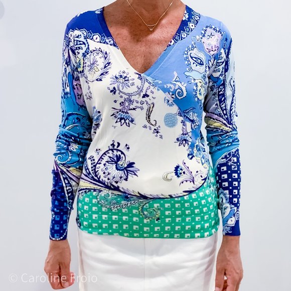 Etro Sweaters - ETRO Stretch-Silk Knit V-Neck Top 42 (M)